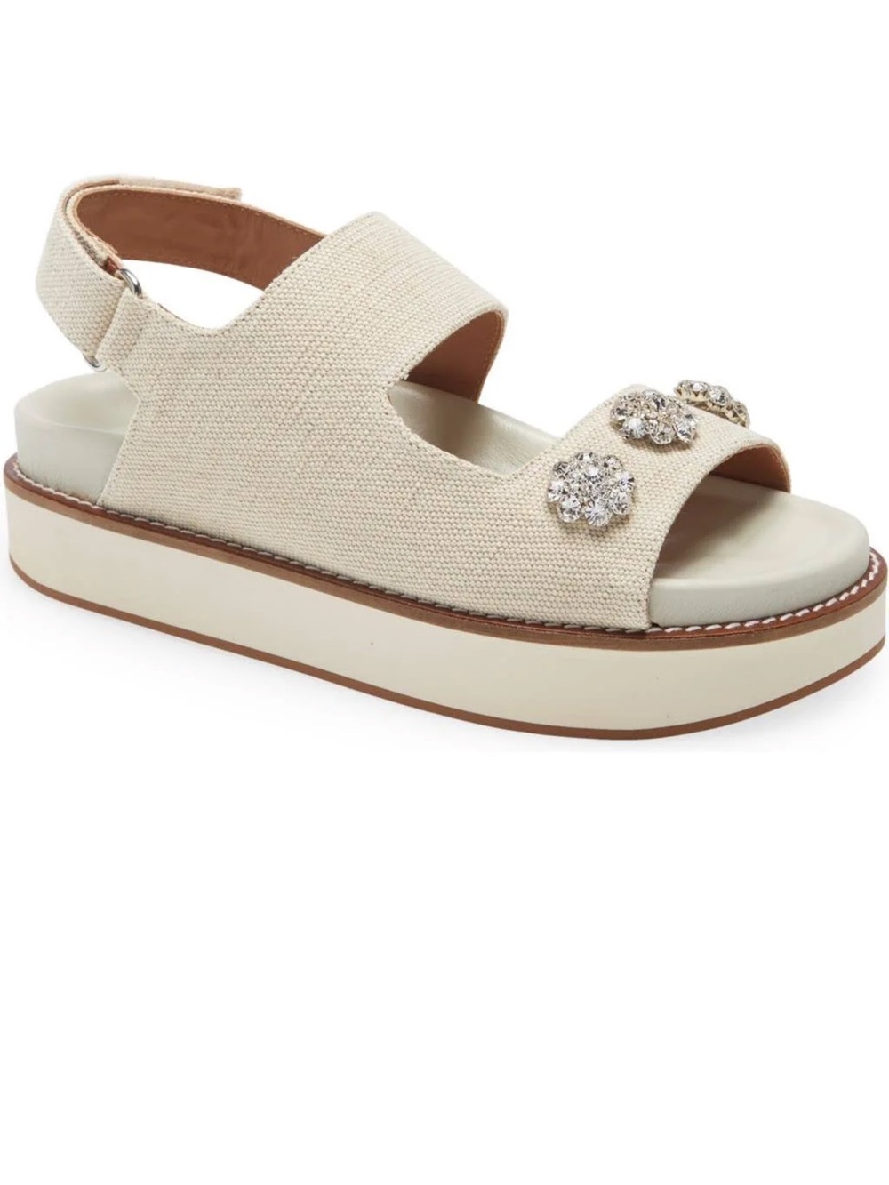 Ganni Beige Canvas Jeweled Strap Sandals